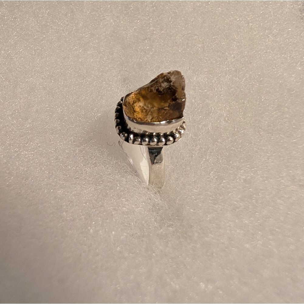 Natural Raw Citrine Stone Ring, 925 Sterling Silver Size 7
